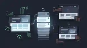 Editorial illustration connecting web performance metrics with search visibility and page experience